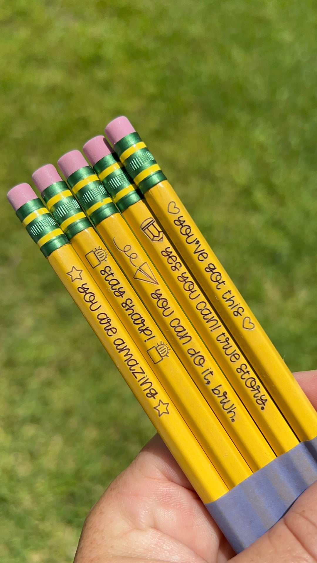 Motivational Pencils, positivity pencils, engraved pencils,