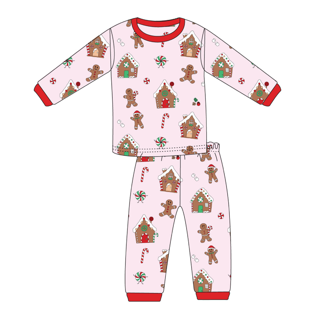 Gingerbread World Two Piece Pajama in Pink