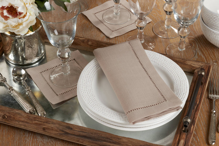 Cocktail Napkin With Hemstitch Border: Ivory / 6" set of 4