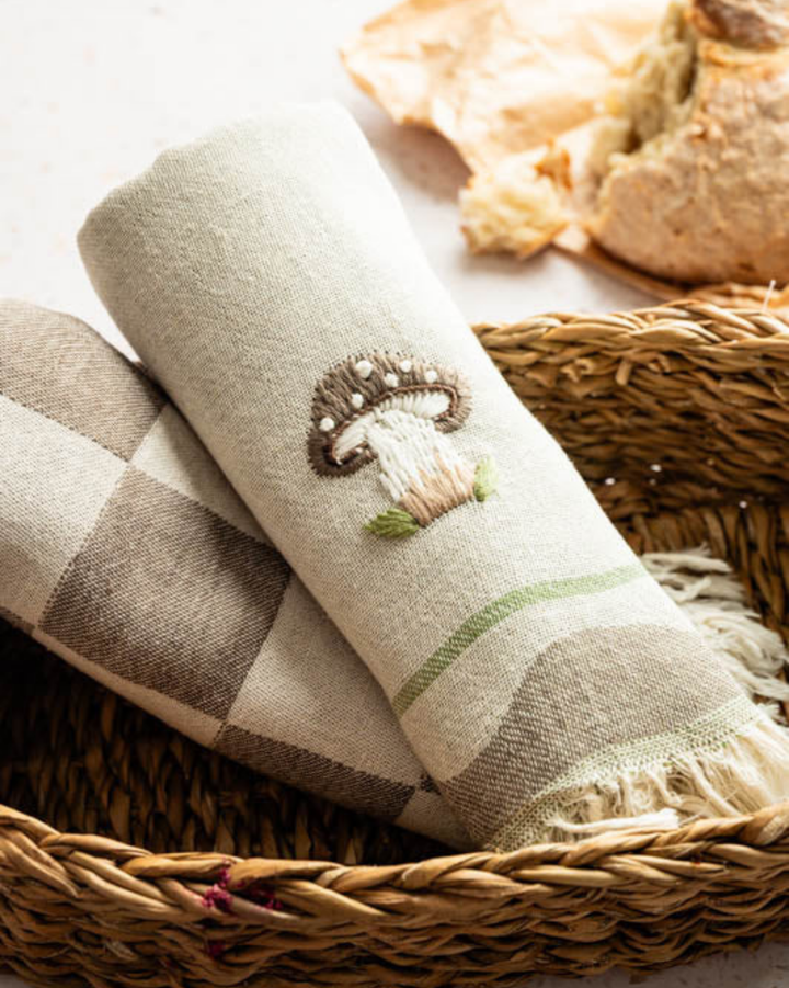 Mushroom Hand-Stitched Towel Set