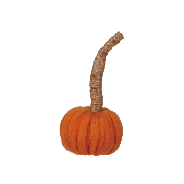 Orange Wool Pumpkin with Jute Wrapped Stem