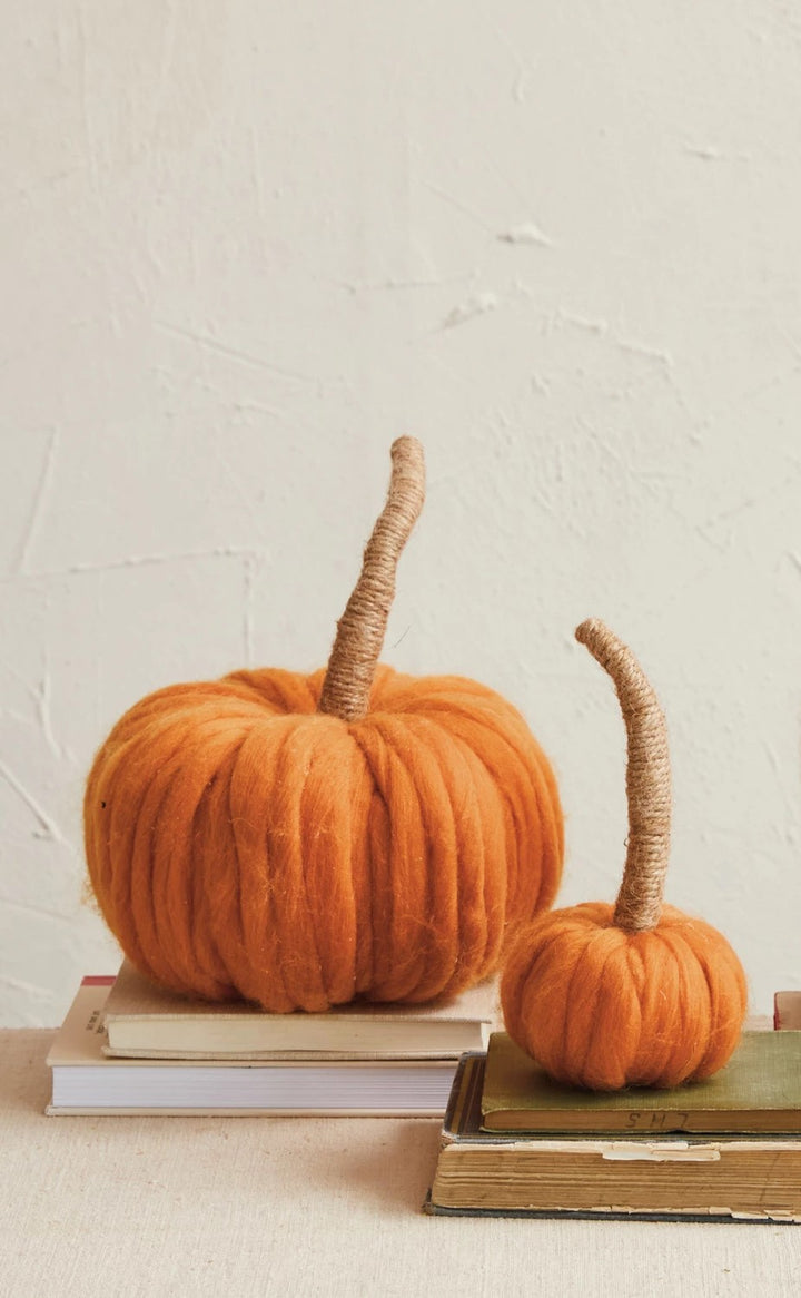 Orange Wool Pumpkin with Jute Wrapped Stem