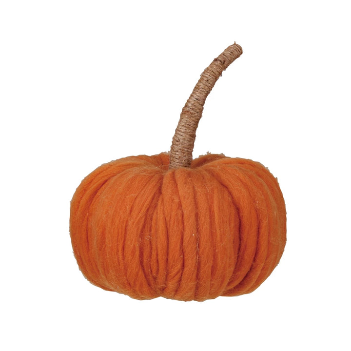 Orange Wool Pumpkin with Jute Wrapped Stem