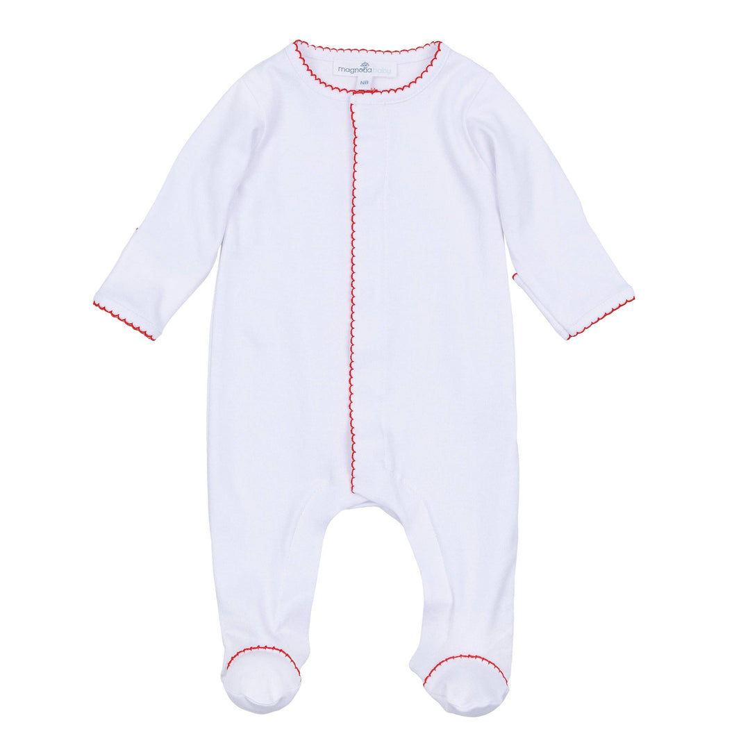 Red and White Essentials Footie: 3 Months