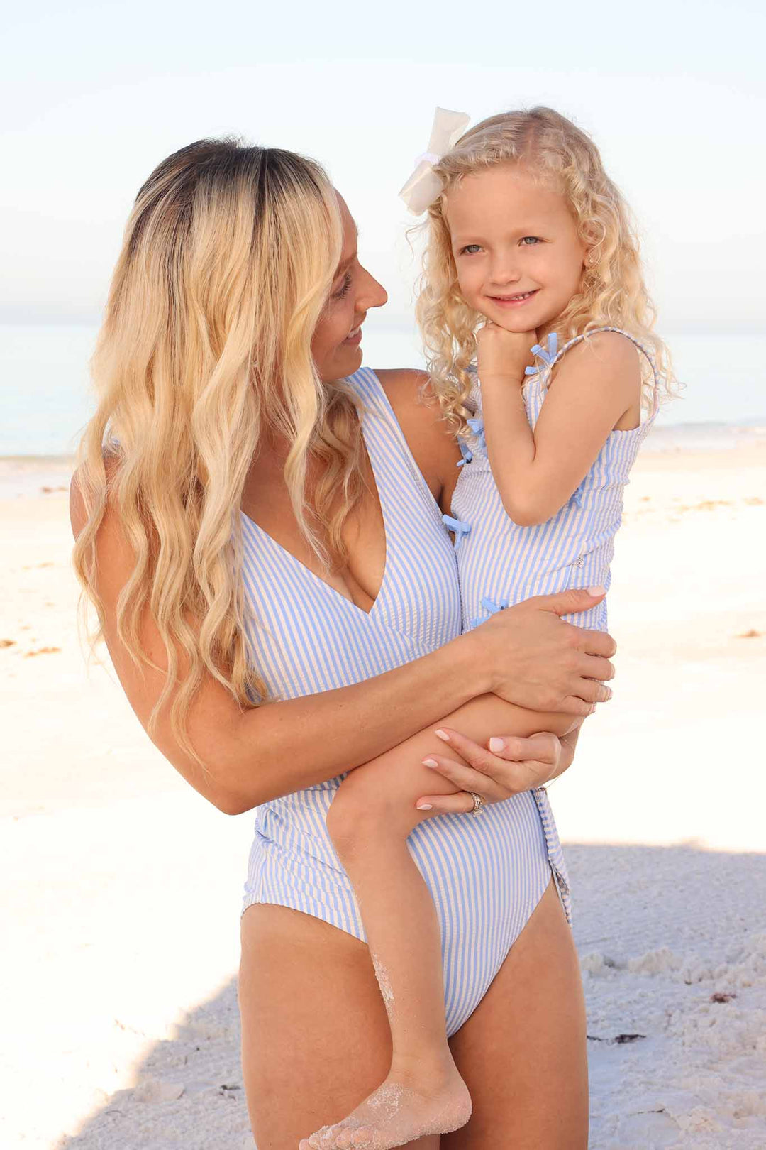 Tiny Bows One Piece | Seersucker Blue: 18-24 months