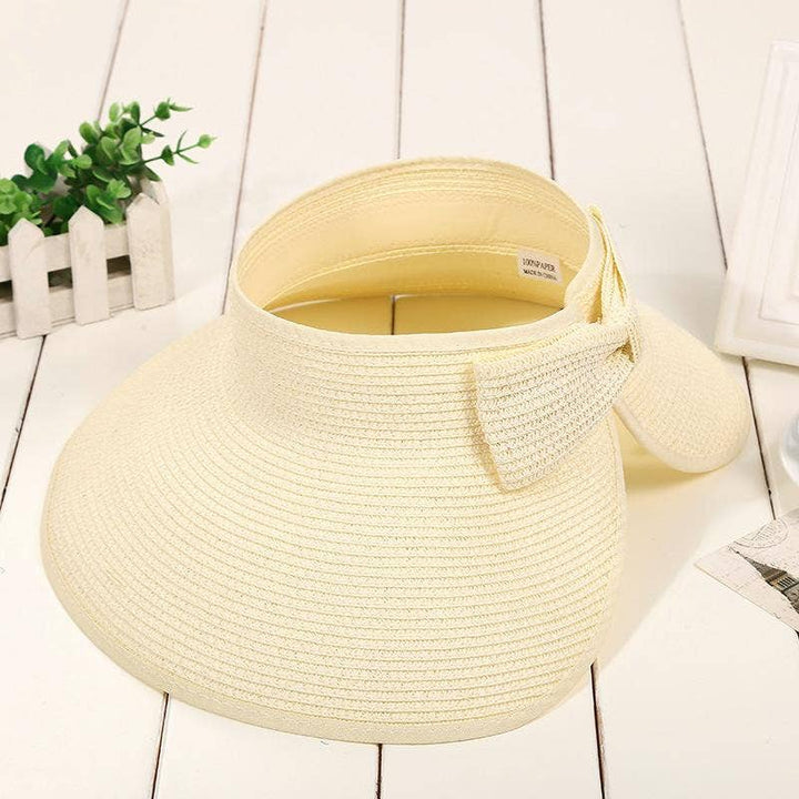 Beach Rollable Straw Visor Hat Bow UV Protection Sun Hat
