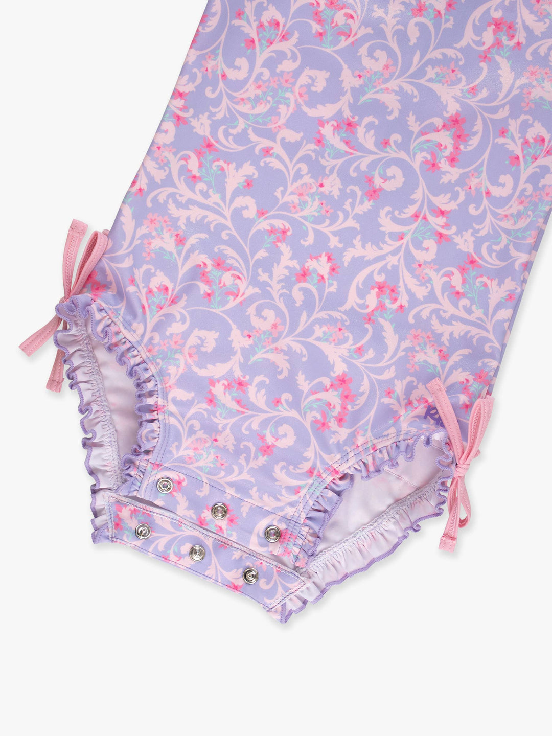 Baby Girls Lavender Floral Princess Long Sleeve One Piece Rash Guard Swimsuit with Signature Rear Ruffles: Purple