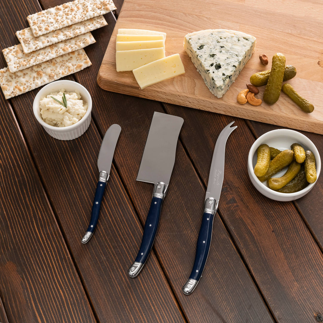 Laguiole 3-Piece Cheese Knife Set with Navy Hand
