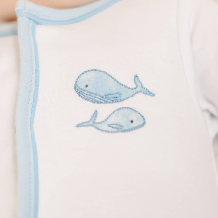 Azure Whales Footie - Light Blue