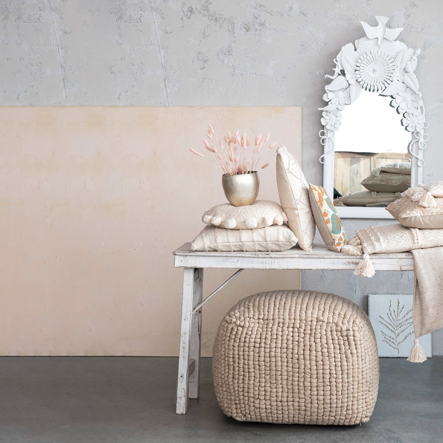 Stitching Around Wood Framed Wall Mirror - Thumbnail 3