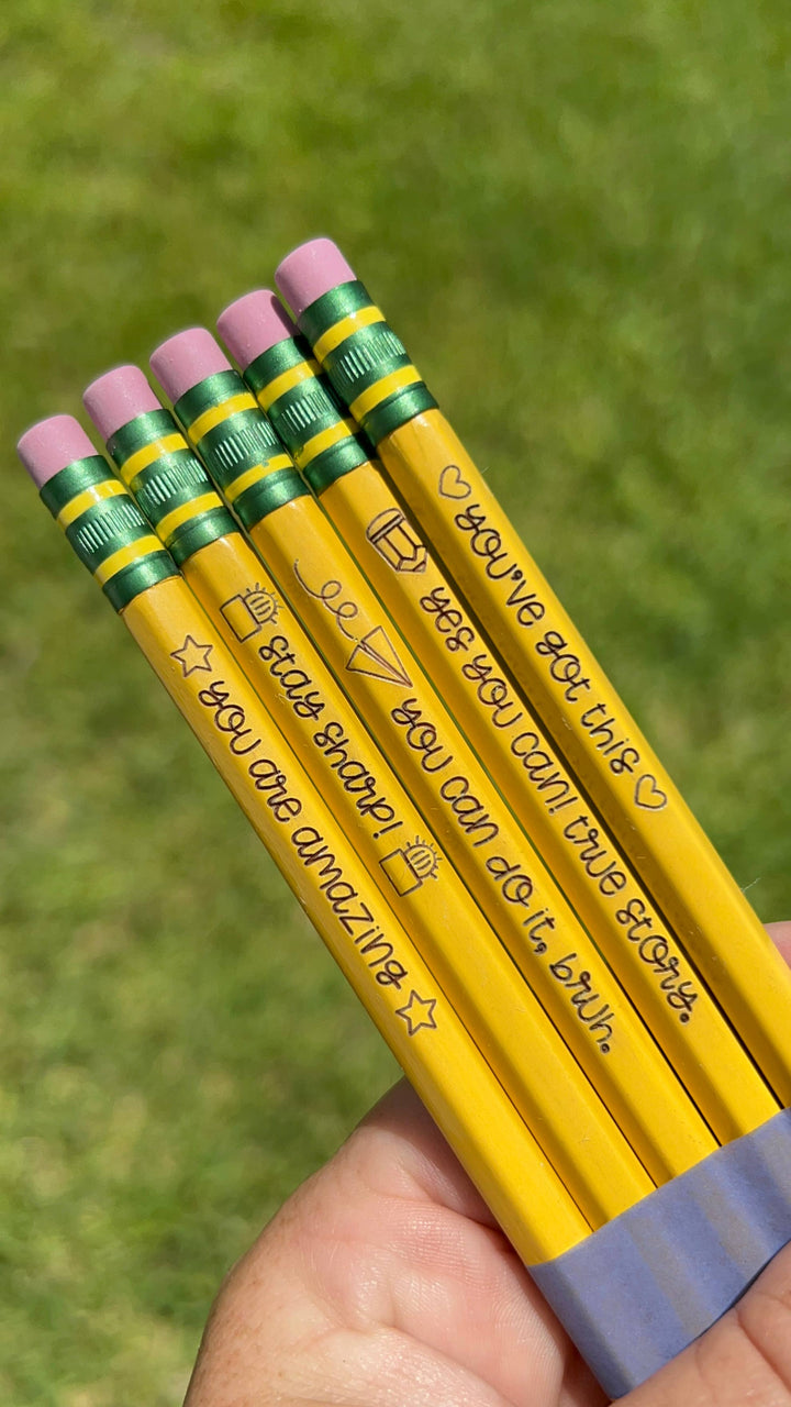 Motivational Pencils, positivity pencils, engraved pencils,