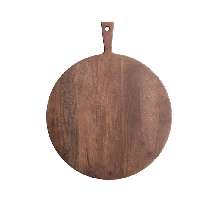 Round Mango Wood Cheese with Handle, Walnut Finish
