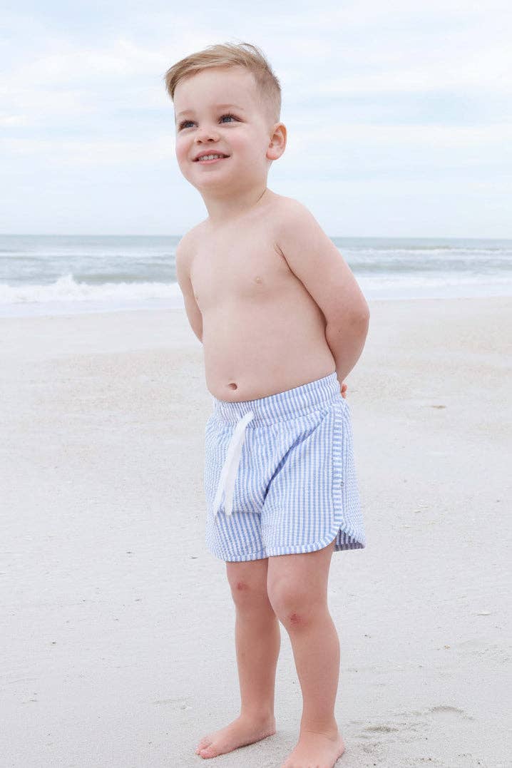 Boy's Swim Trunks | Seersucker Blue  0-3 months