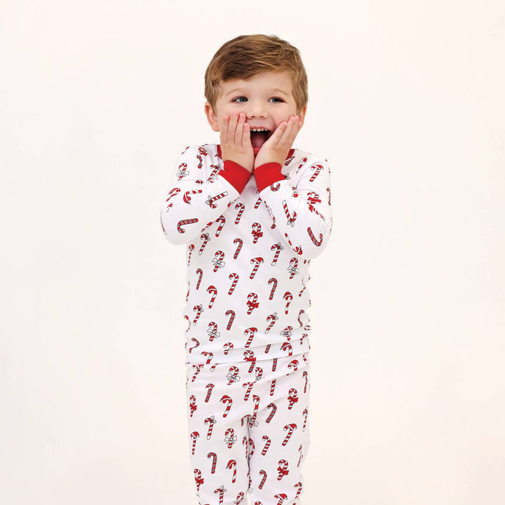 Candy Canes Two Piece Pajama in White