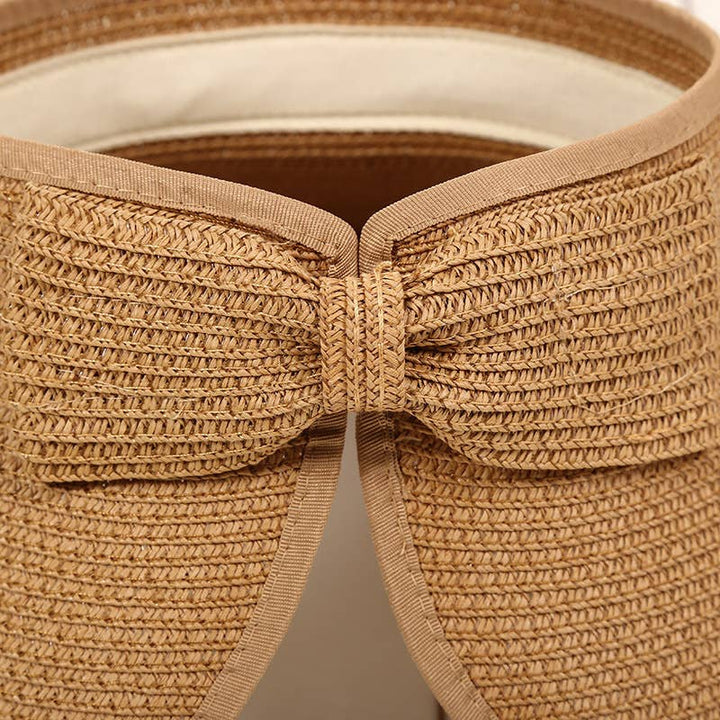 Beach Rollable Straw Visor Hat Bow UV Protection Sun Hat