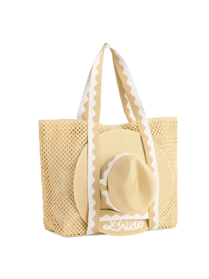 WAVY HAT AND TOTE SET,NATURAL