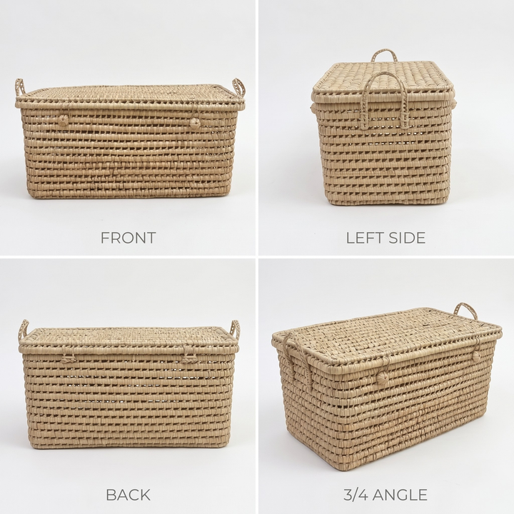 Handwoven Bamboo and Palm Leaf Wicker Storage Trunk: 50 Cm