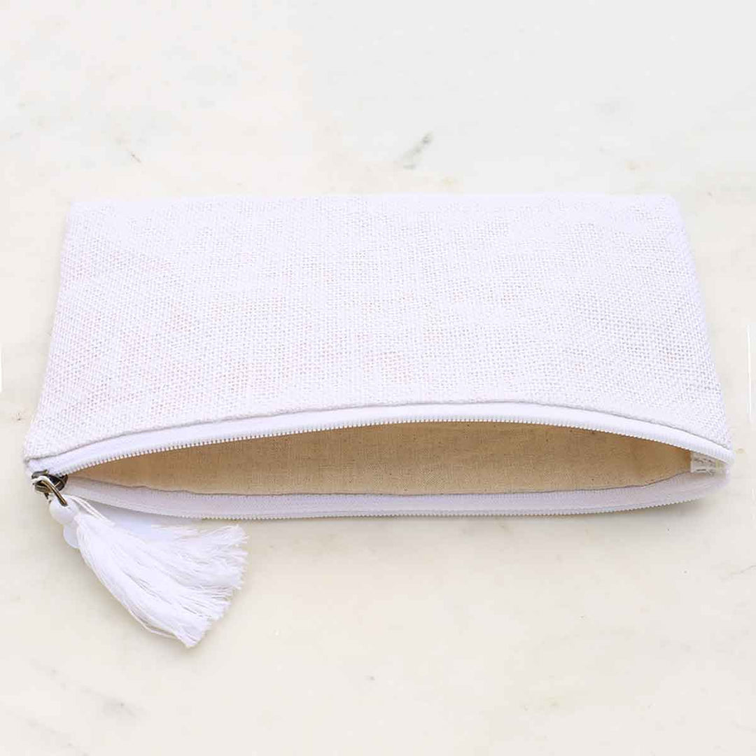 Jute Cosmetic Bag   White   10x6