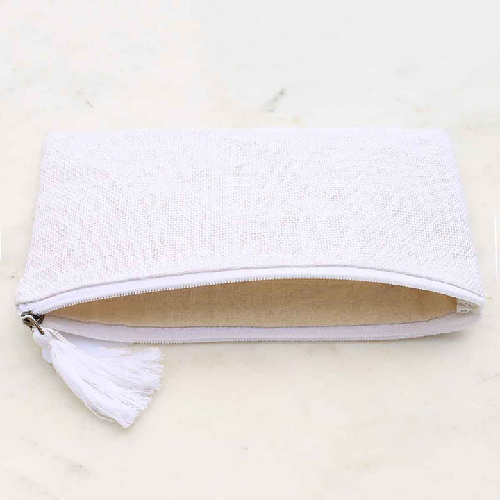 Jute Cosmetic Bag   White   10x6