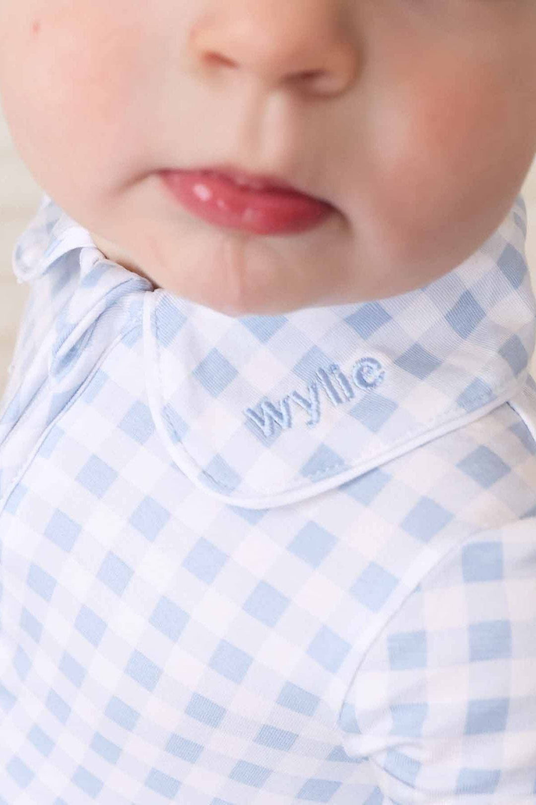 Peter Pan Collar Zipper Footie | Dusty Blue  0-3 months