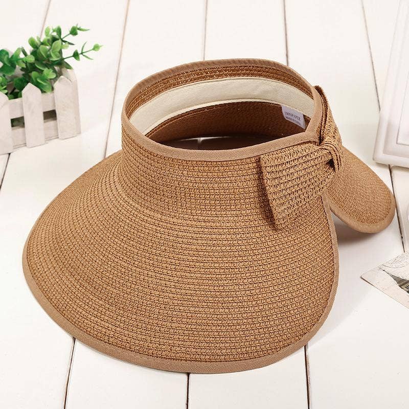 Beach Rollable Straw Visor Hat Bow UV Protection Sun Hat