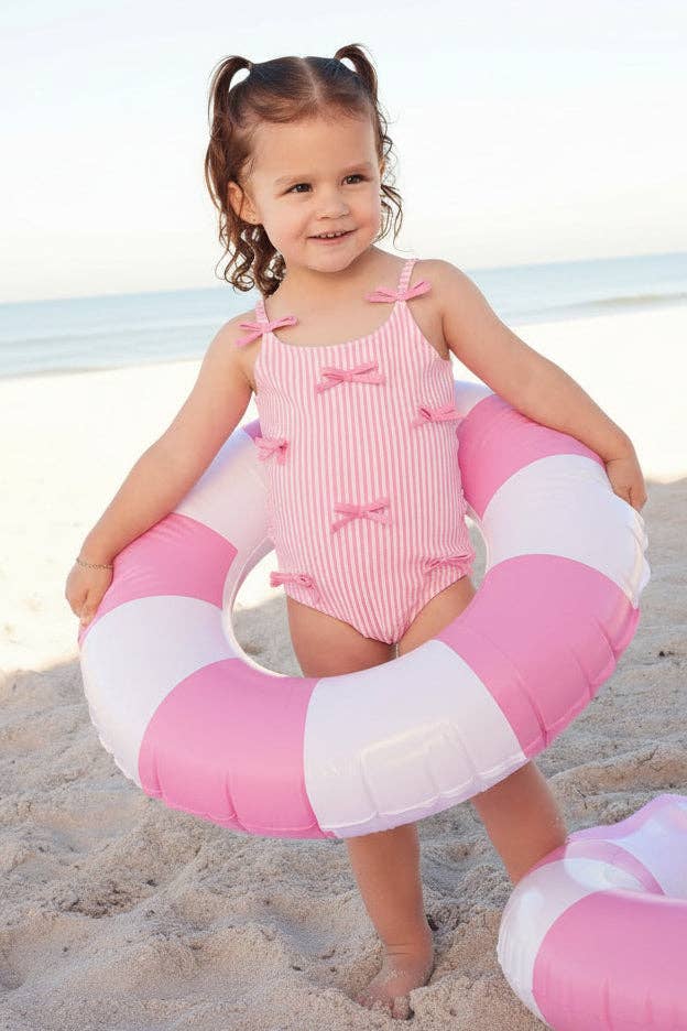 Tiny Bows One Piece | Seersucker Dusty Pink: 4T