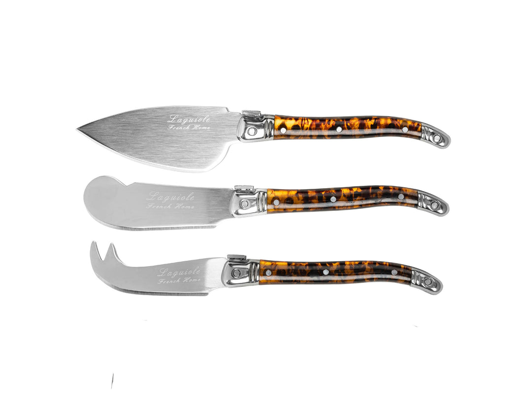 French Home Laguiole 3-Piece Tortoise Shell Cheese Knife Set: Tortoise Shell / Stainless-Steel and Resin