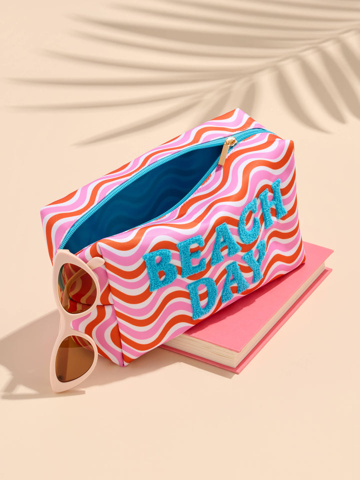 "BEACH DAY" LARGE ZIP POUCH,MULTI