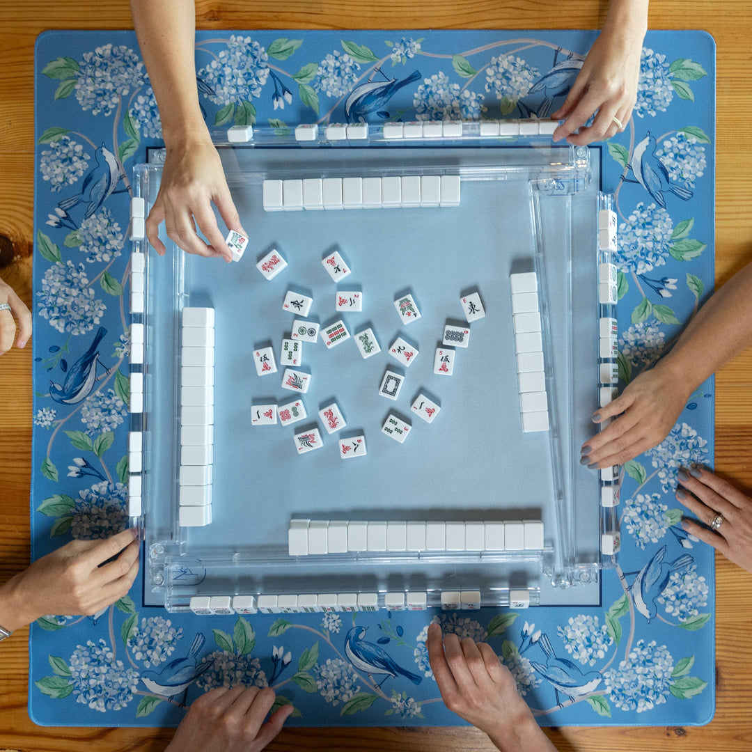 Blue Hydrangea Bird Mahjong Mat