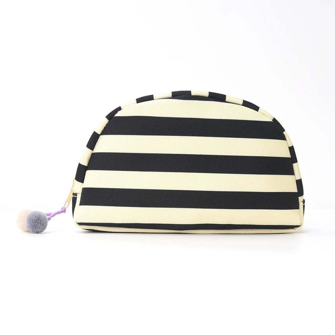 Pom Pom Zipper Pouch Color-block Striped Makeup Bag