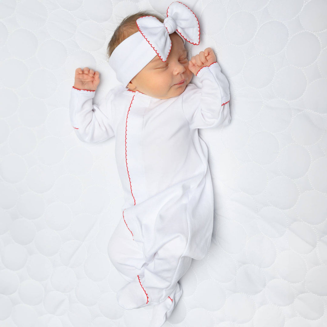 Red and White Essentials Footie: 3 Months