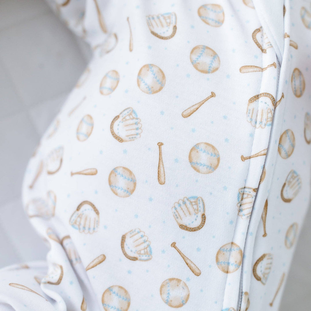 Precious Lil' Sluggers Print Zip Footie - Light Blue