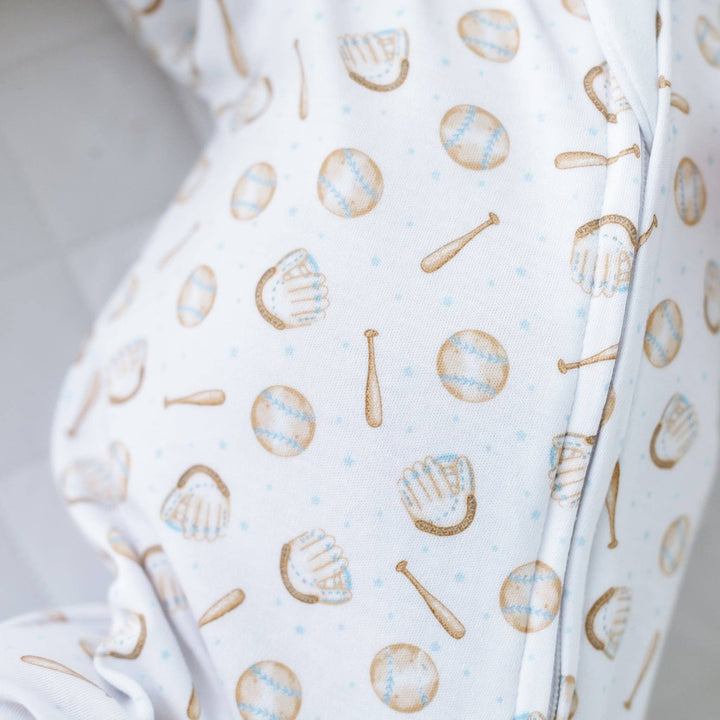 Precious Lil' Sluggers Print Zip Footie - Light Blue