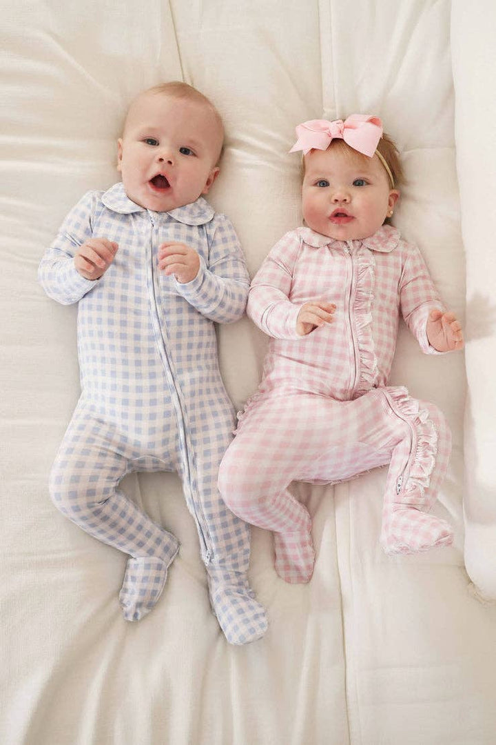 Peter Pan Collar Zipper Footie | Dusty Blue  0-3 months