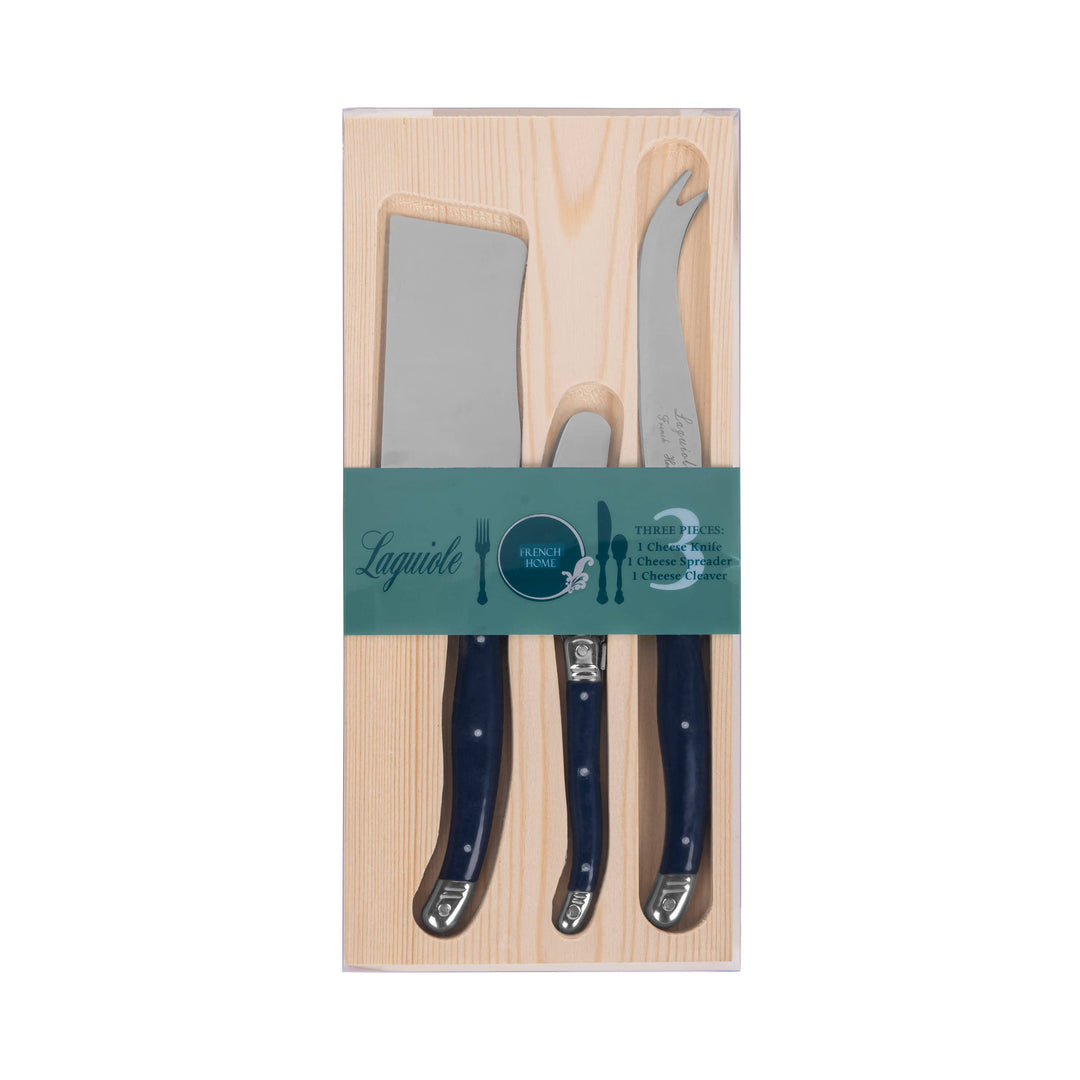 Laguiole 3-Piece Cheese Knife Set with Navy Hand