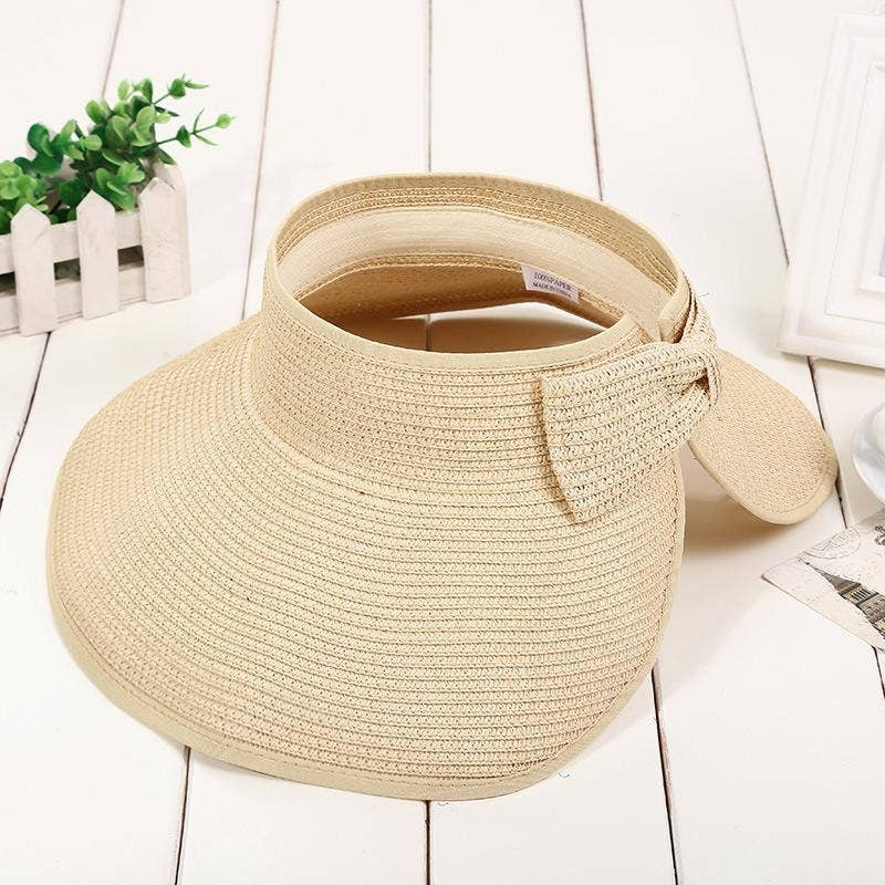 Beach Rollable Straw Visor Hat Bow UV Protection Sun Hat