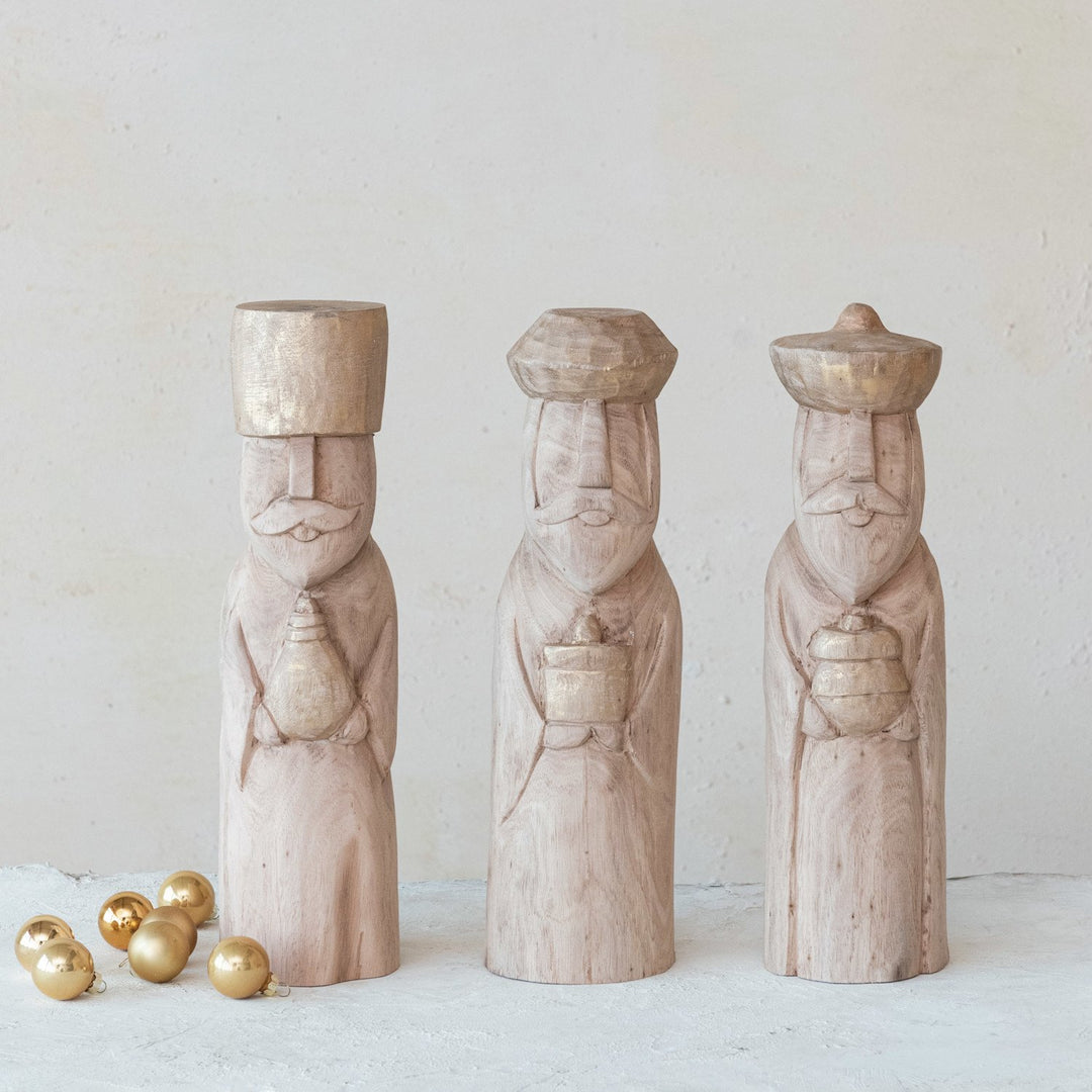 Hand-Carved Mango Wood Wise Men, SET of 3