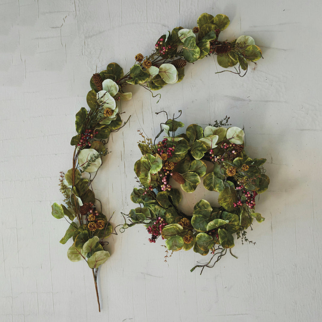 Faux Zanzibar Leaf Garland w/ Pinecones & Berries, Multi Color