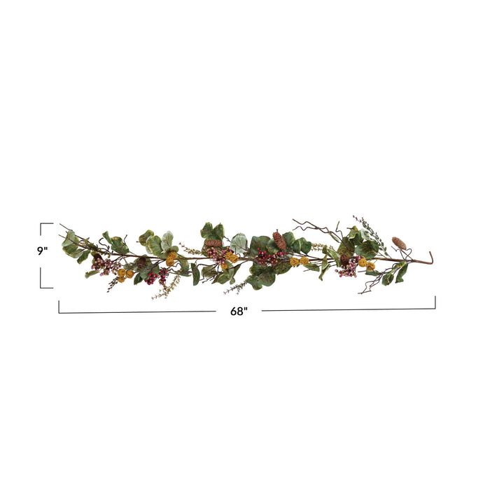 Faux Zanzibar Leaf Garland w/ Pinecones & Berries, Multi Color