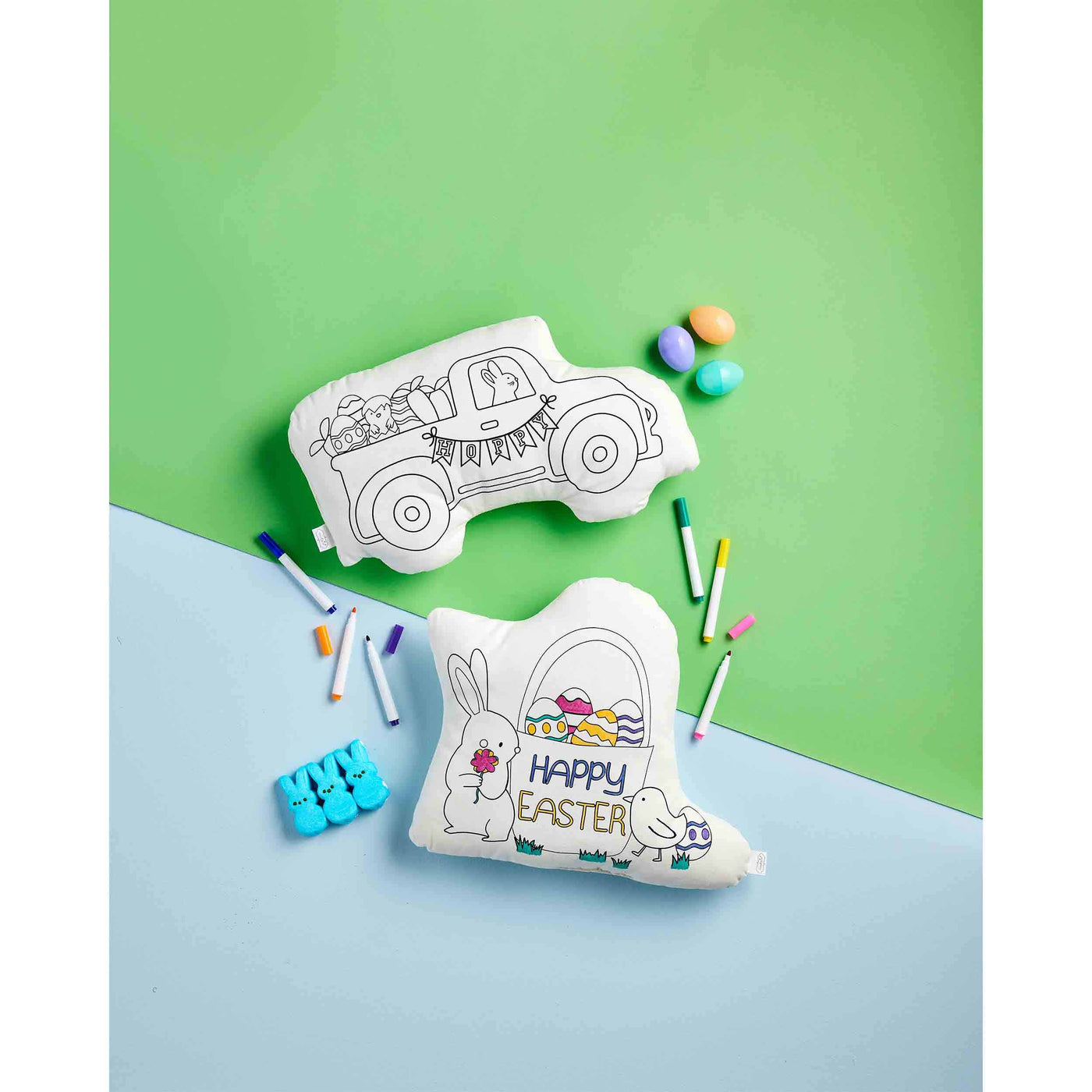 EASTER BASKET DOODLE PILLOW SET W MARKERS