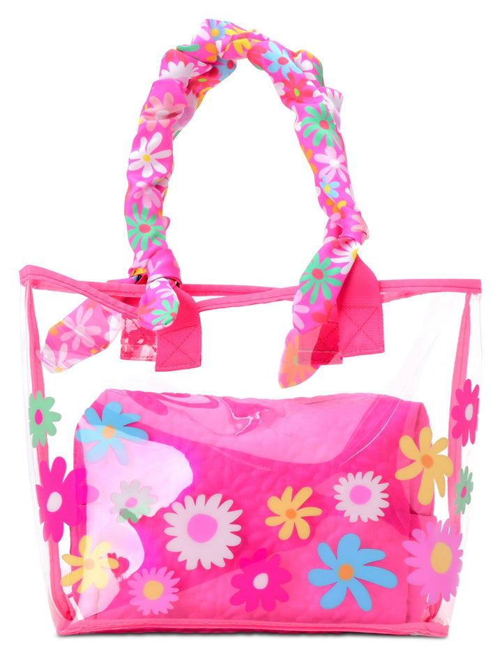 PUFFY FLOWERS CLEAR TOTE 2-PIECE SET