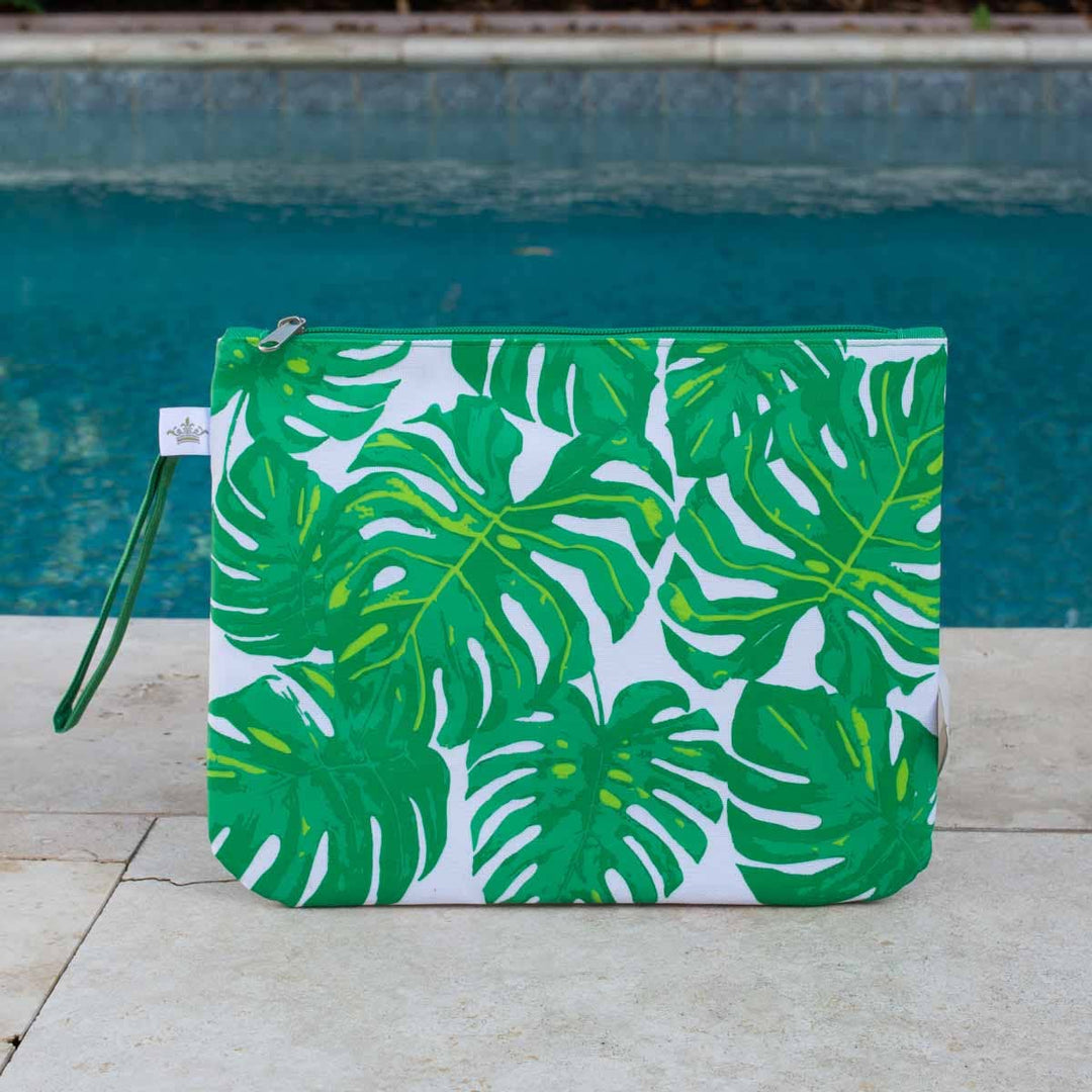 Wet/Dry Bag  Monstera Leaf  White/Kelly by The Royal Standard