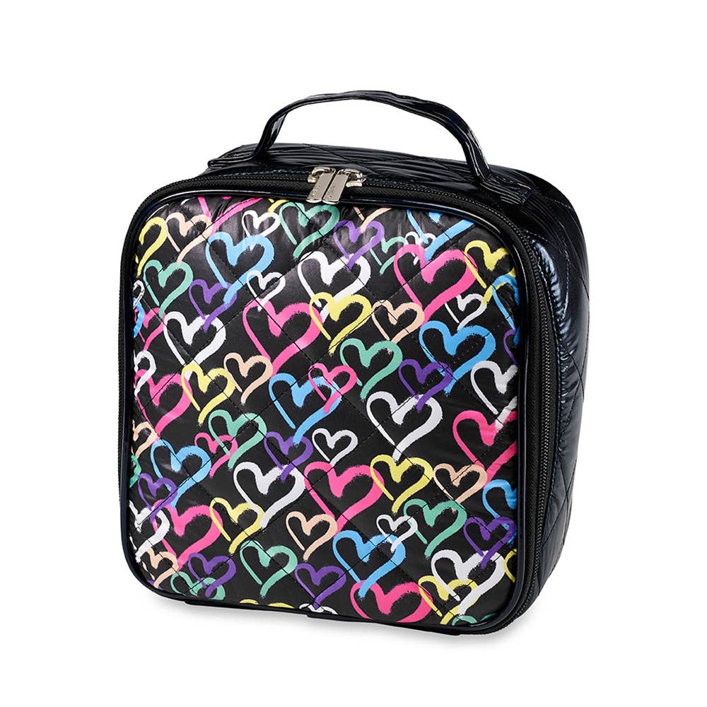 Black Diamond Stitch Puffer Insulated Lunch Box w/Graffiti Hearts