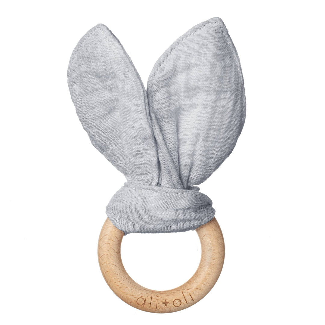 Crinkle Bunny Ears Wooden Ring Teething Toy(Grey)