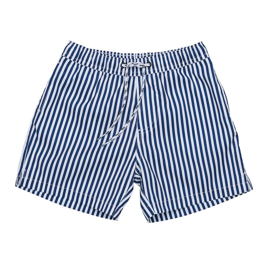 Blue and white striped swim shorts online