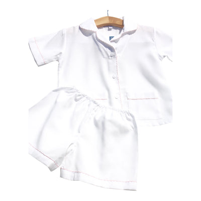 Shirt & Shorts PJ White with Pink or Blue Trim by Sweet Dreams