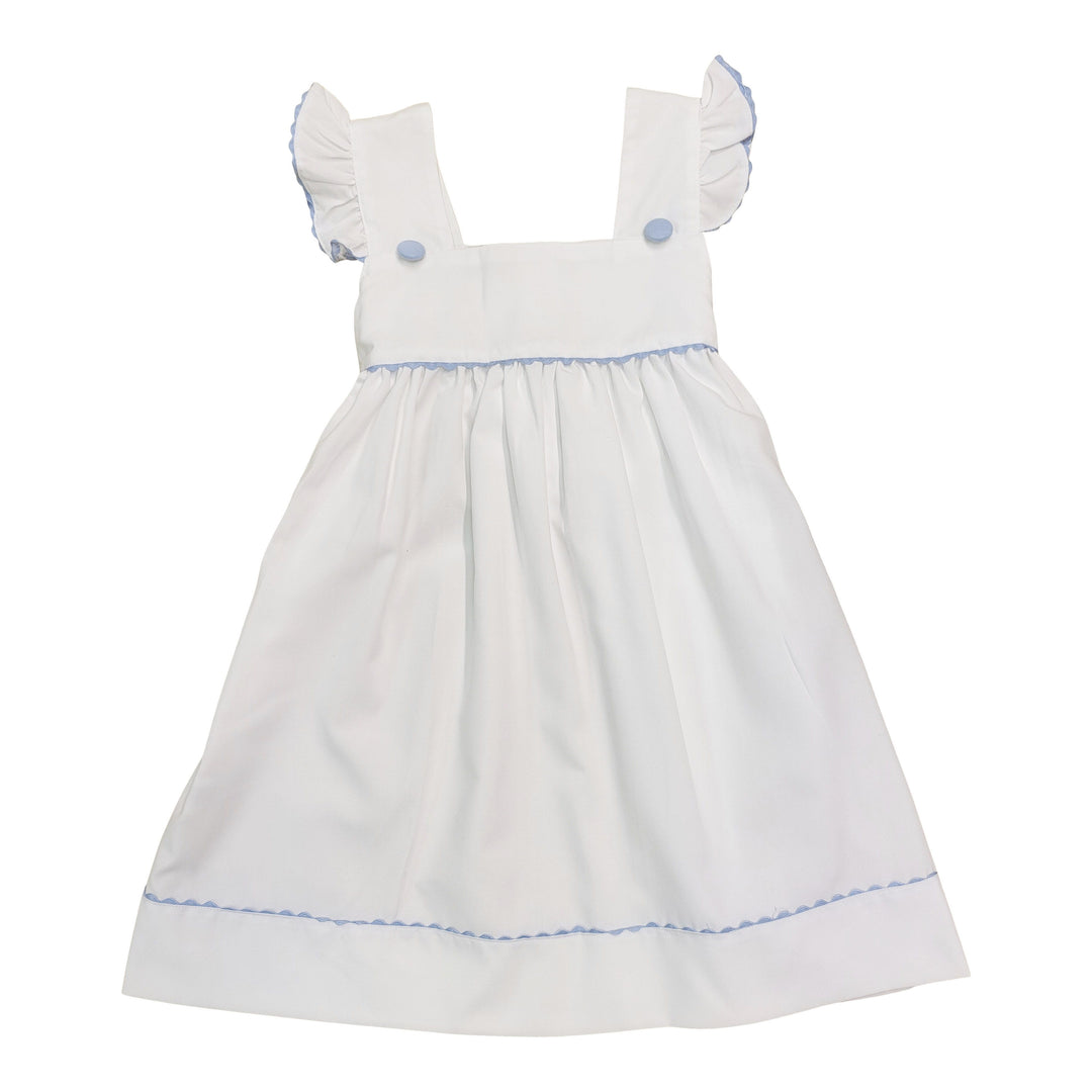 Beautiful White Sleeveless Dress with Blue Scallop Trim by Sweet Dreams