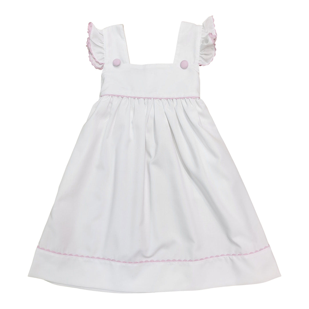 Beautiful White Sleeveless Dress with Pink Scallop Trim by Sweet Dreams