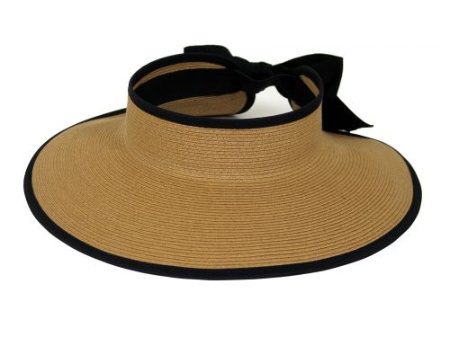 Visor Hat w/Bow Ribbon, Available in 2 Sizes, Tan