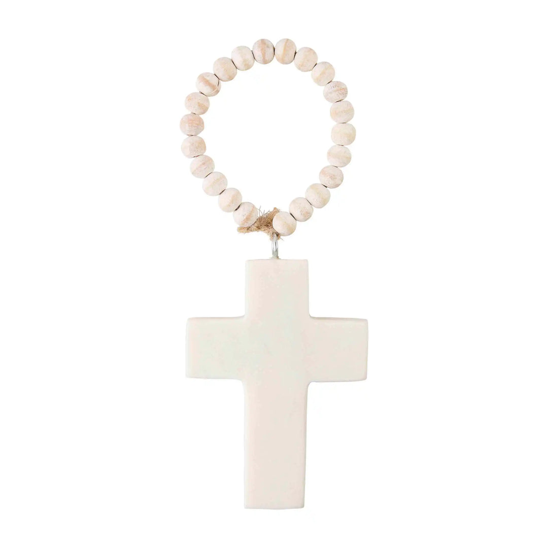 White Marble Cross Ornament by Mud Pie